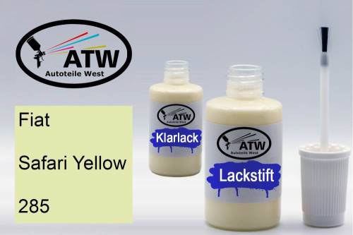 Fiat, Safari Yellow, 285: 20ml Lackstift + 20ml Klarlack - Set, von ATW Autoteile West.